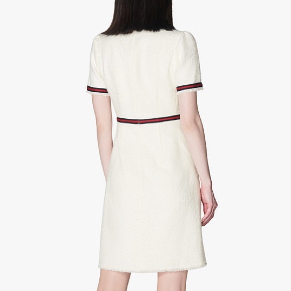 NWT L.K. Bennett Leni Tweed Cream Shift Dress with Fringe - Picture 2 of 9